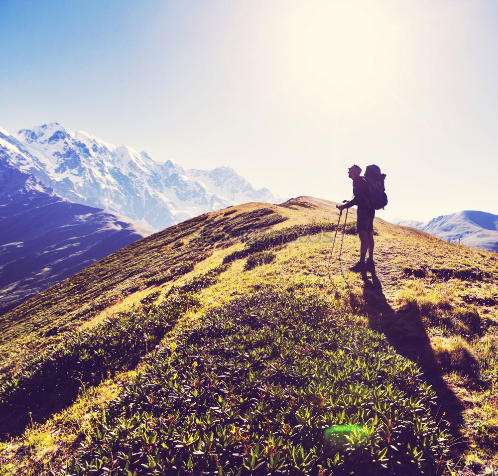 Similar – Image, Stock Photo Young woman on long-distance hiking trail