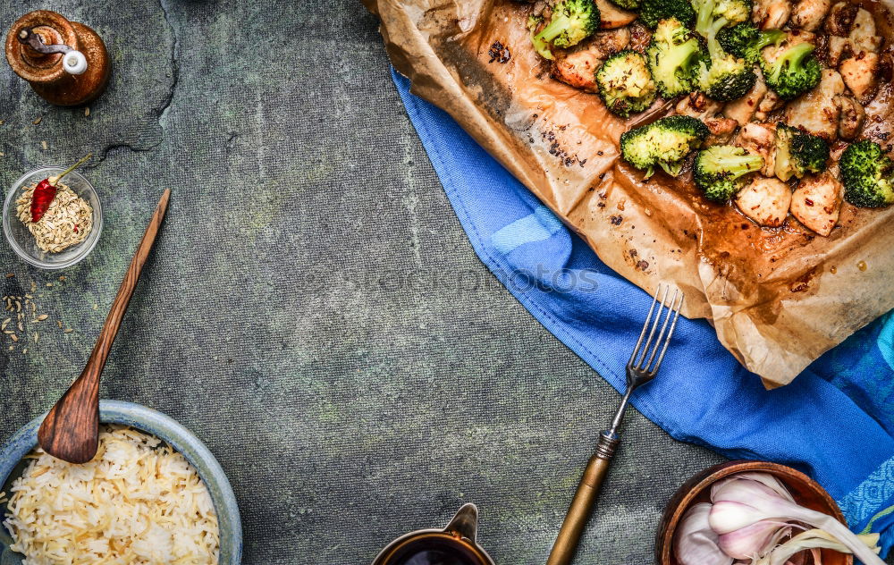 Image, Stock Photo Roasted chicken meat with broccoli and soy sauce