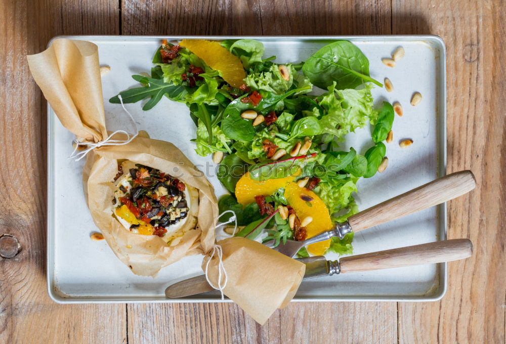 Image, Stock Photo Mediterranean goat cheese baked in parchment paper