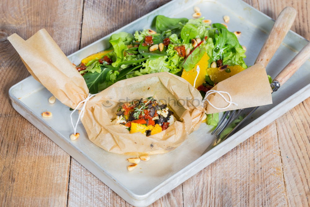 Image, Stock Photo Mediterranean goat cheese baked in parchment paper