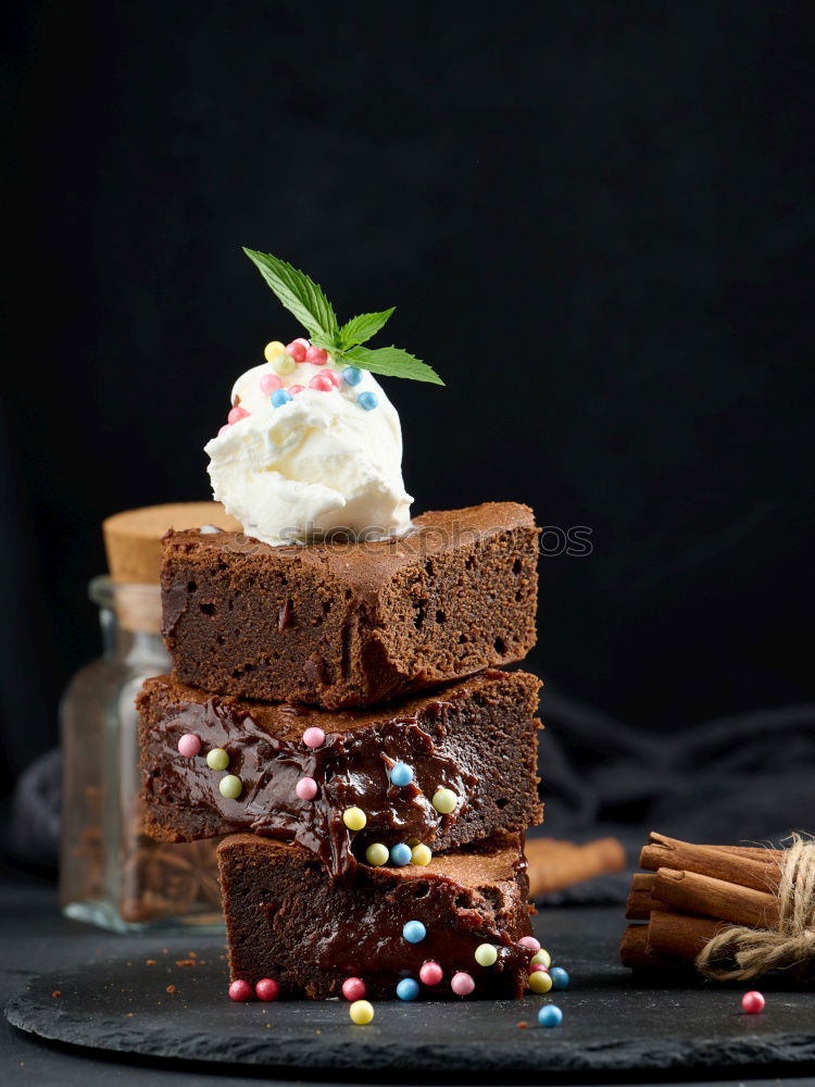 Similar – Image, Stock Photo stack of square pieces of baked brown brownie pie