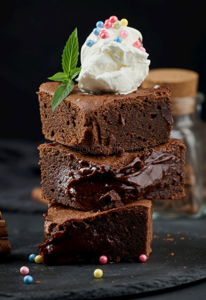 Similar – Image, Stock Photo stack of square pieces of baked brown brownie pie