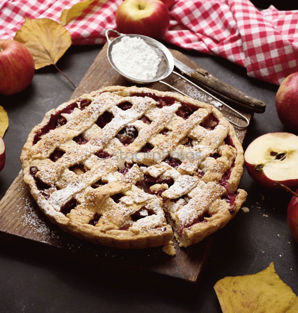 Similar – Image, Stock Photo baked round apple pie and one cut piece on a plate