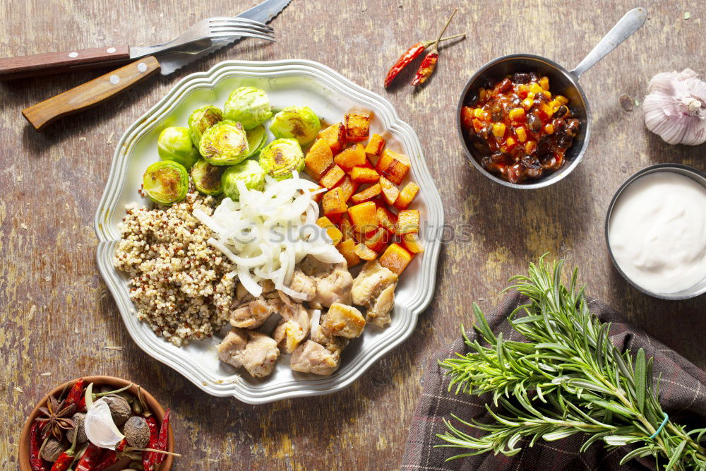 Similar – Image, Stock Photo Asian cuisine. Ingredients for Stir Fry with tofu and noodles