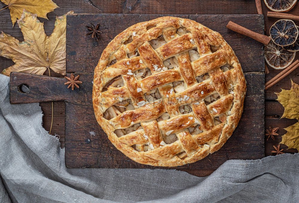 Similar – Image, Stock Photo baked round apple pie and one cut piece on a plate