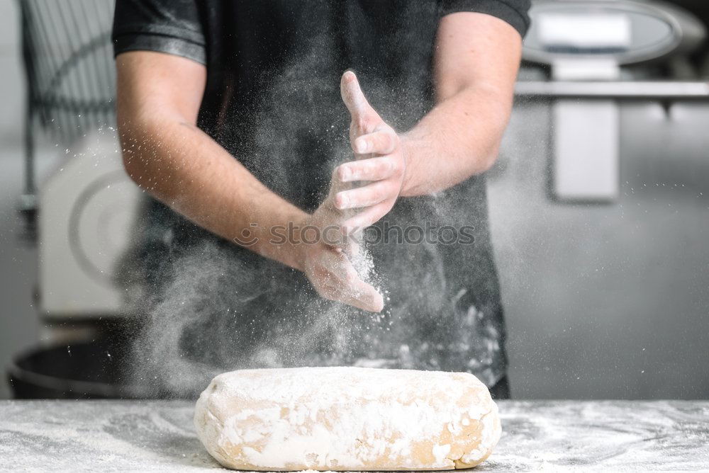 Similar – Image, Stock Photo spoon with white wheat flour in the male hands of a cook