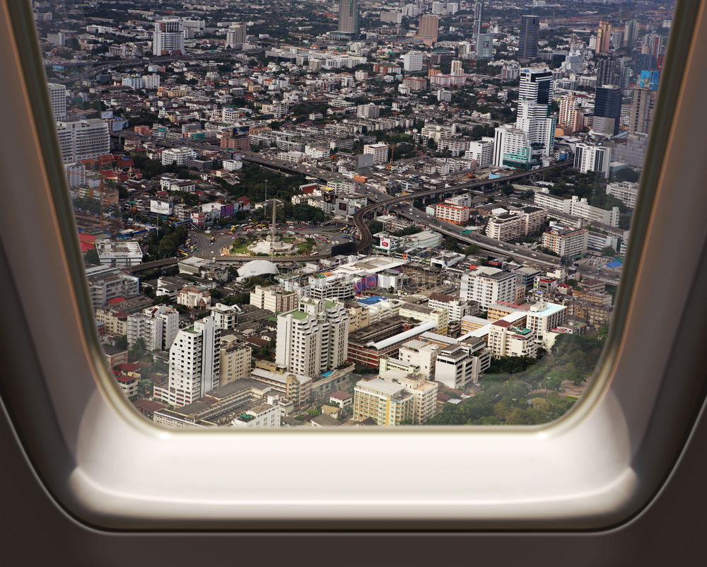 Similar – View out of the window of a high-rise building on the area around Frankfurt’s railway station