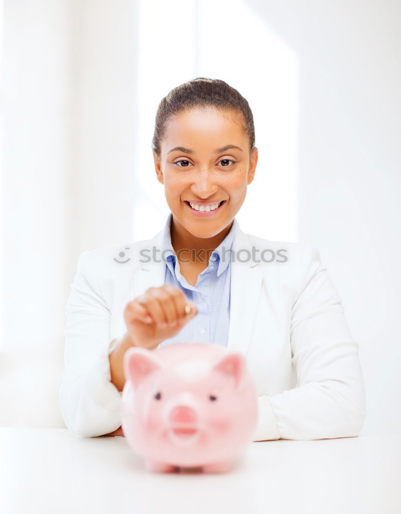 Similar – Image, Stock Photo Black woman with saving piggy bank