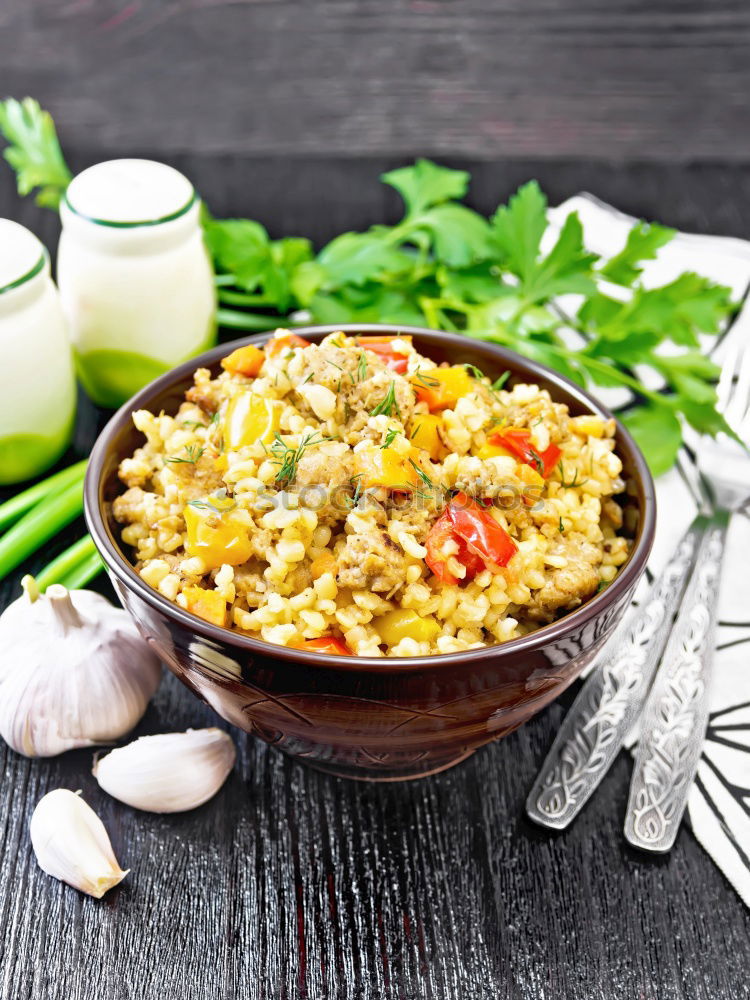 Similar – Image, Stock Photo Risotto with a pumpkin and bacon