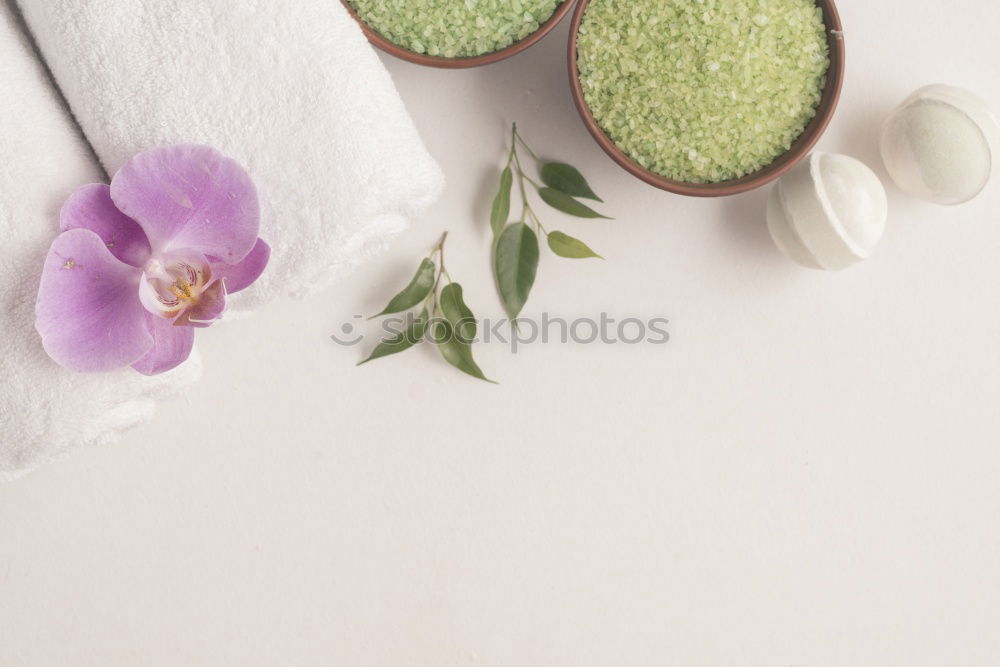 Similar – Green spa background with cloth, candle and orchid