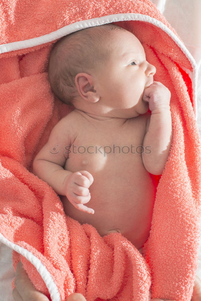 Image, Stock Photo Bathing newborn baby girl.