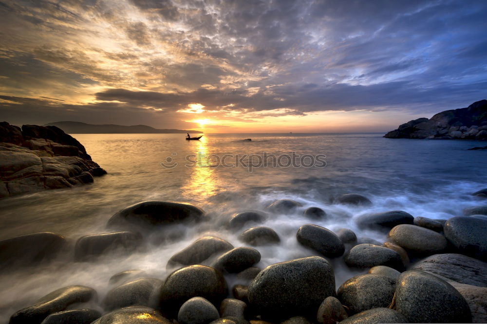 Similar – Image, Stock Photo Amazing stone shore and pink sky with clouds