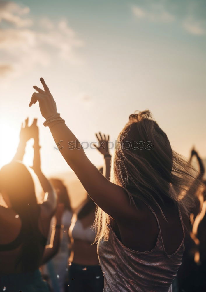 Similar – Image, Stock Photo Friends eating pizza at picnic in sunset