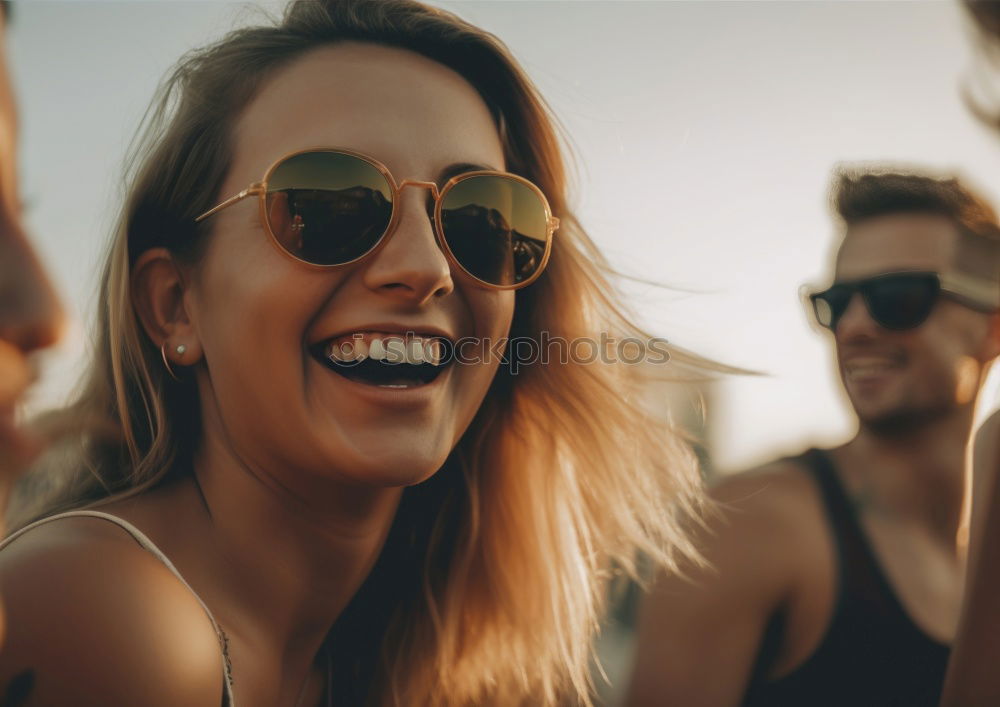 Image, Stock Photo Friends cheering with beers at outdoor party in summer