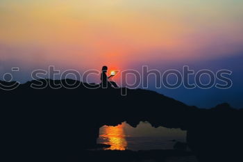 Similar – Image, Stock Photo Person on cliff on seashore