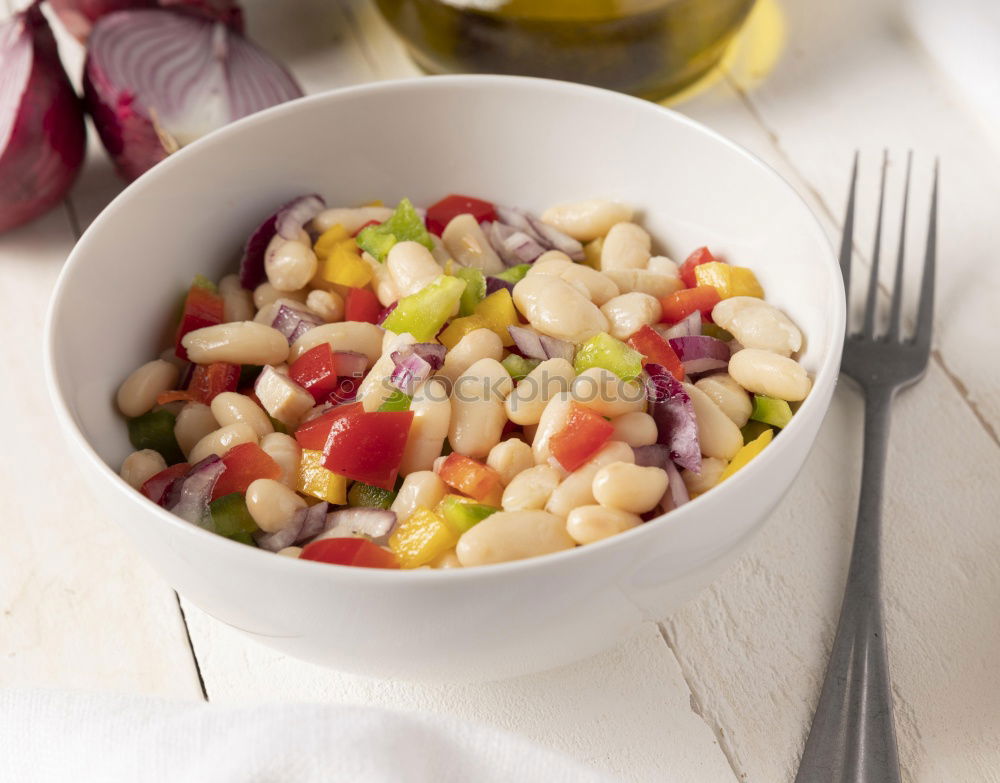 Image, Stock Photo Chickpea salad in bowl on wooden background