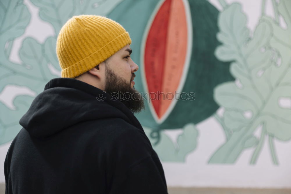 Image, Stock Photo Man standing at house with graffiti