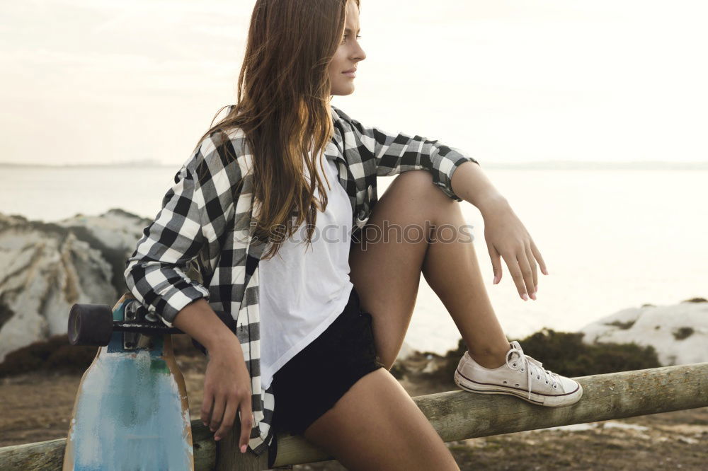 Similar – Image, Stock Photo Stylish woman with board walking at street