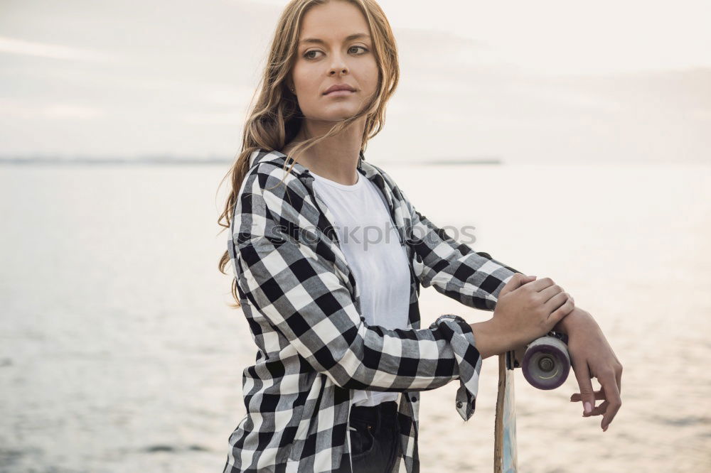 Similar – Young woman on a jetty Joy