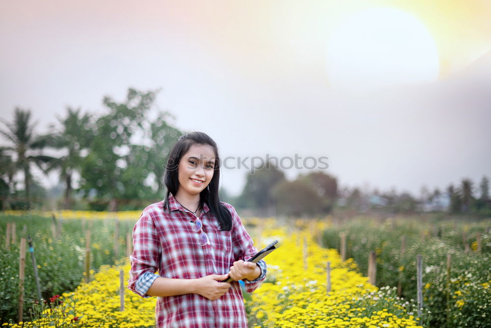 Similar – Image, Stock Photo Girl with camera smiling in fields