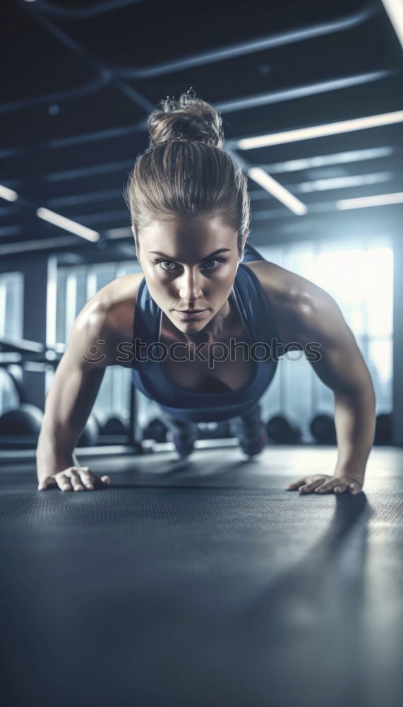 Similar – Women couple training over steppers in aerobic class