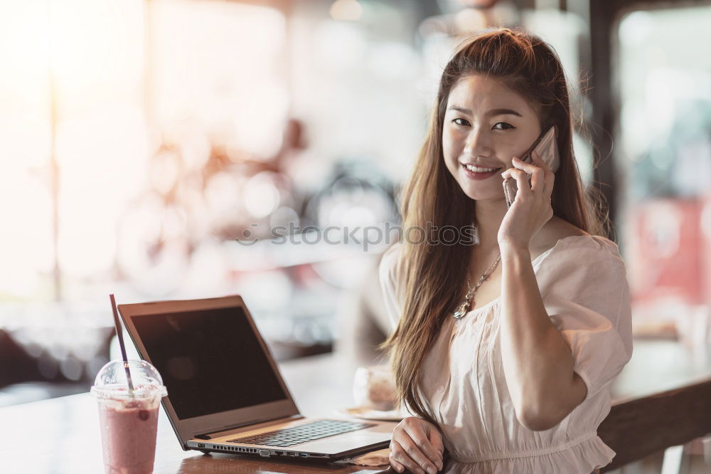 Similar – Image, Stock Photo Asian young woman texting message with phone