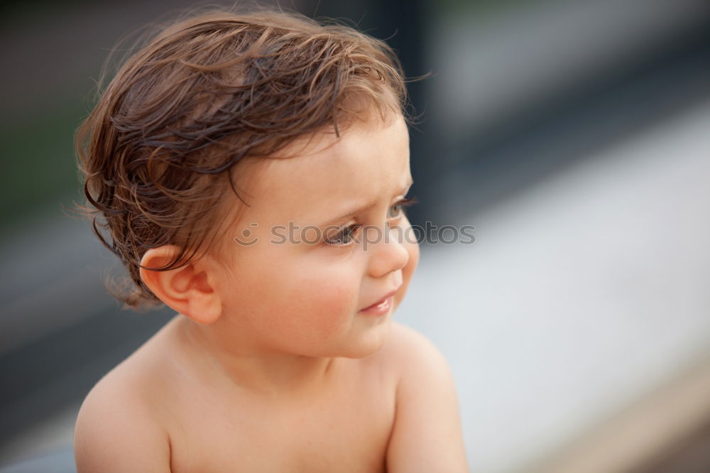 Similar – Image, Stock Photo Portrait of a three year-old boy sitting on the curb and looking left