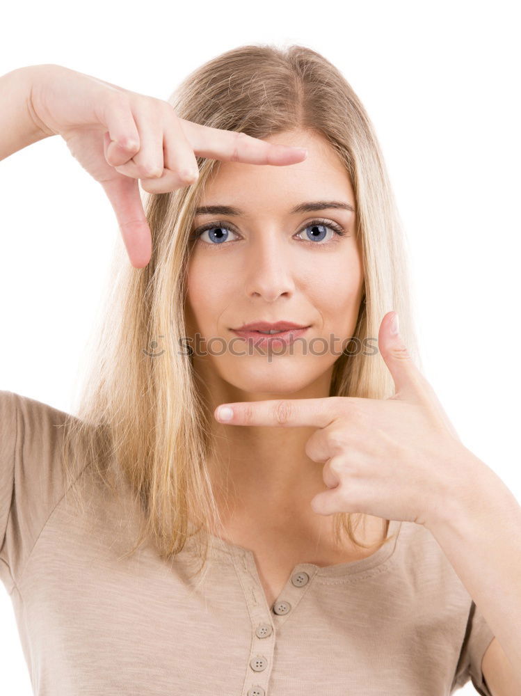 Similar – Young blonde woman showing the peace sign