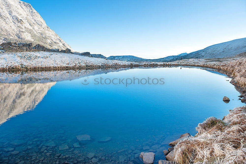 Image, Stock Photo Beautiful blue lake in the mountains, morning sunrise time