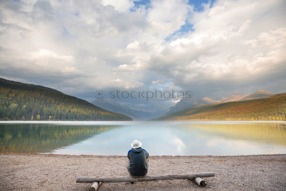 Image, Stock Photo Woman enjoying an alpine scenery