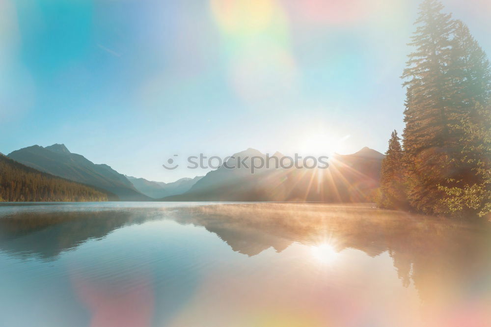 Image, Stock Photo Alpine village under sun rays