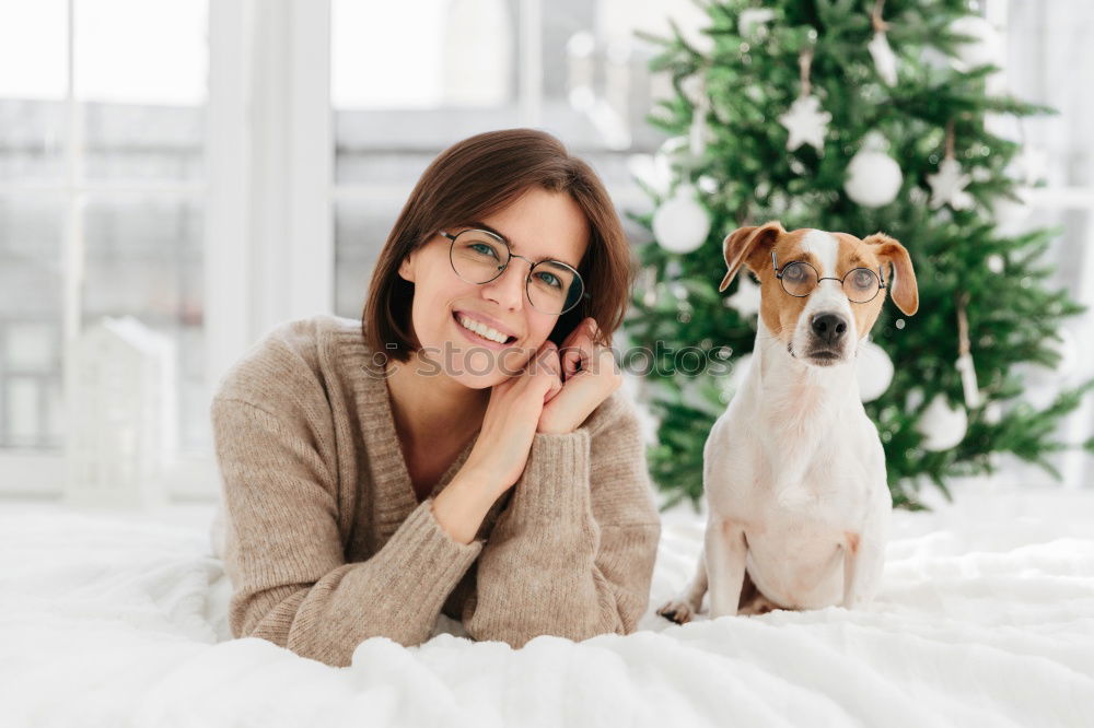 Similar – Image, Stock Photo young woman and her cute dog on bed