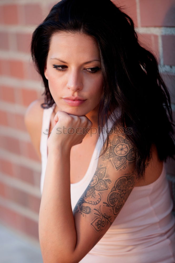 Similar – Young woman with freckles looks confidently into the camera