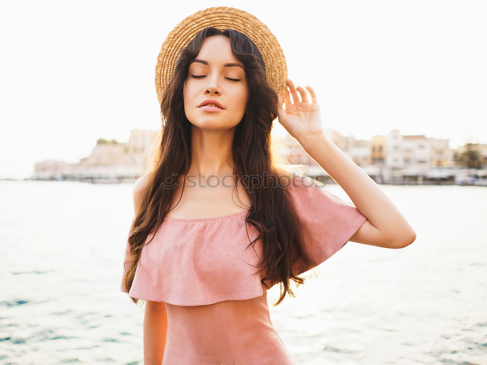 Similar – Image, Stock Photo Young dreamy woman at seaside