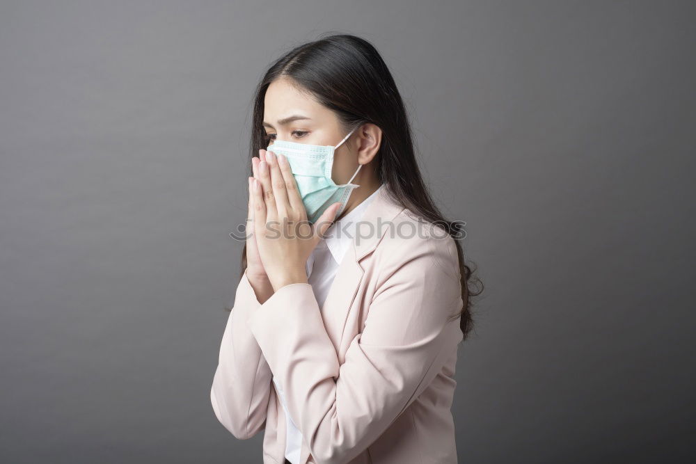 Similar – Image, Stock Photo Portrait of caucasian sporty woman wearing medical protection face mask while walking in park, relaxing and listening to music. Corona virus, or Covid-19, is spreading all over the world