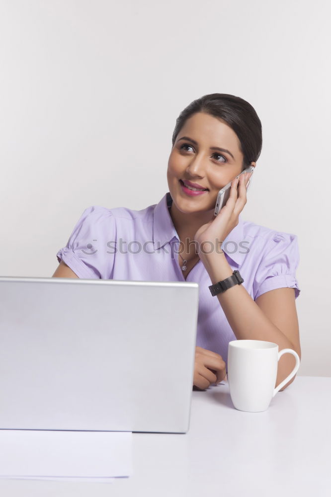 Similar – Image, Stock Photo brunette woman is using her computer while having a coffee