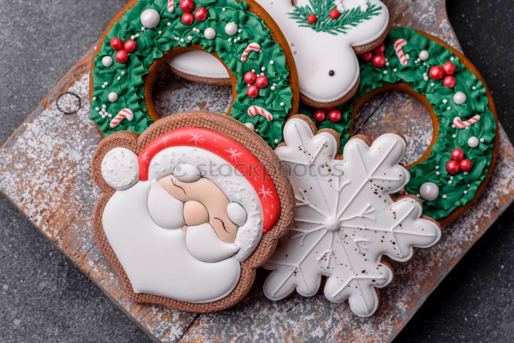 Similar – Image, Stock Photo Christmas cookies with festive decoration. Christmas concept.