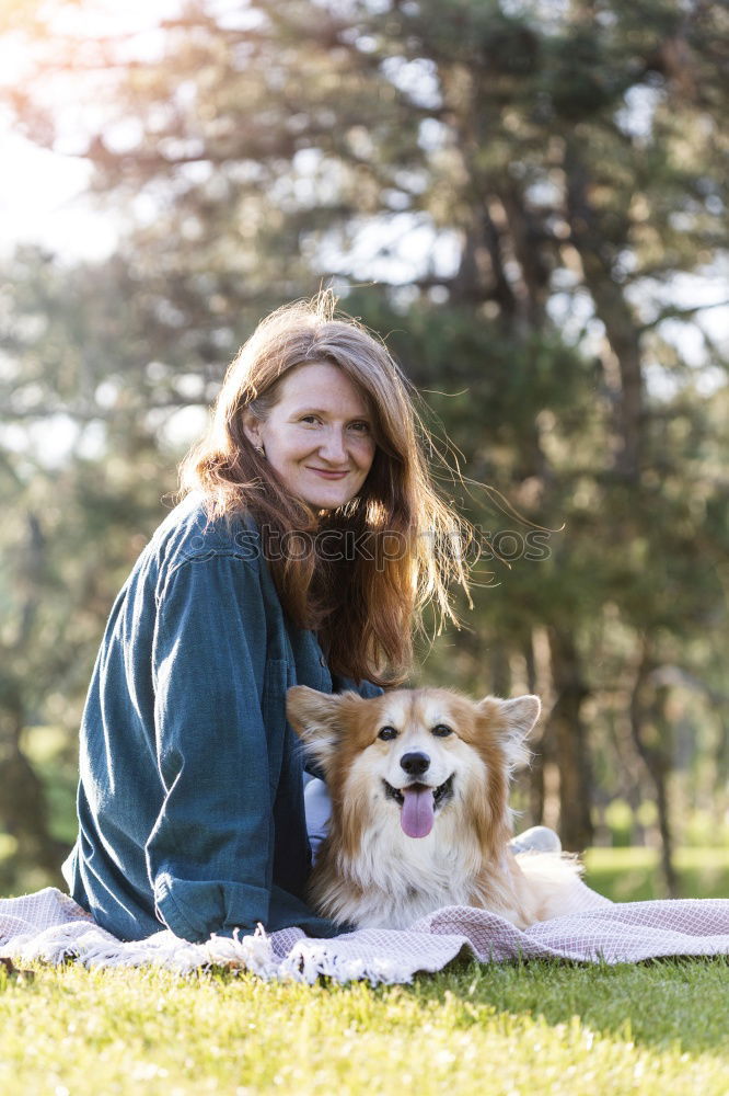 Similar – Image, Stock Photo Smiling woman with dog