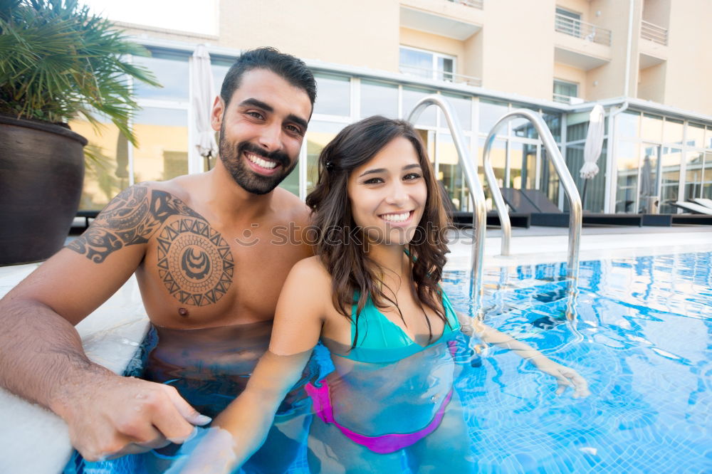 Similar – Image, Stock Photo Woman with orange swimsuit in pool