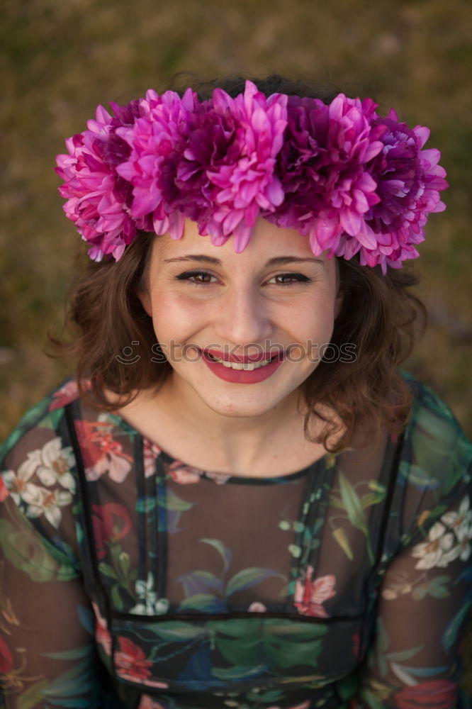 Image, Stock Photo Attractive red haired girl with wreath of flowers