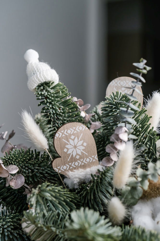 Similar – Rustic, beautiful Christmas decoration with twigs and a Christmas tree ball, on an old vintage table in winter during the Advent season. Christmas decorations with flower pot, tea light, glass vase, plants, cuttings on old stove, outside in the cold, icy garden.