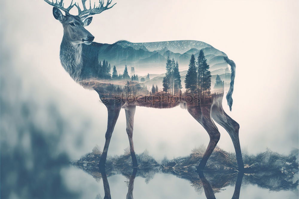 Similar – Stag at sunrise in winter landscape