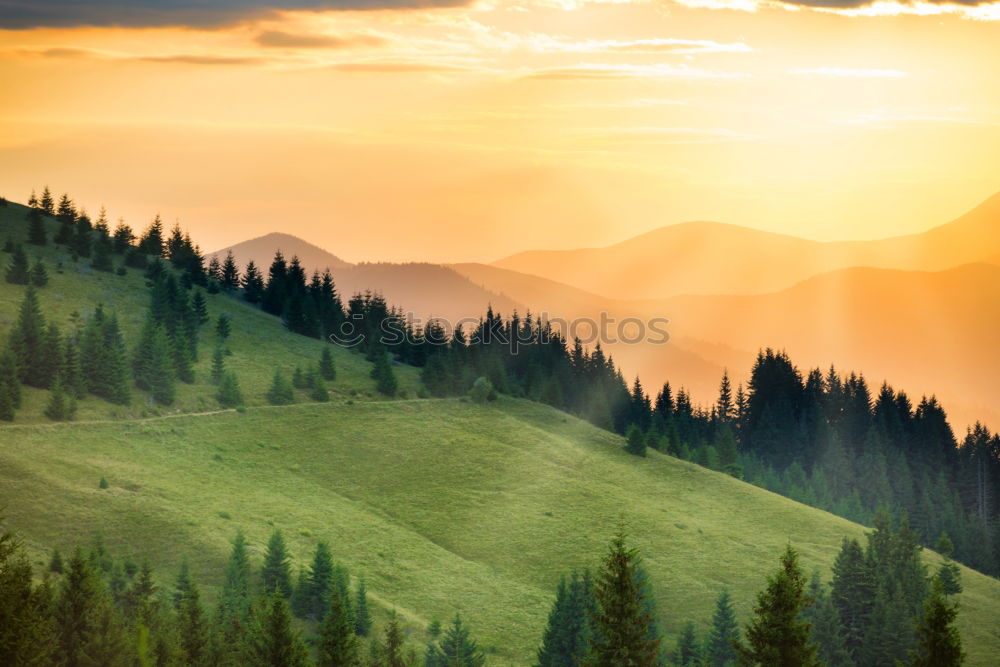 Similar – Image, Stock Photo Panorama of sunset in the mountains