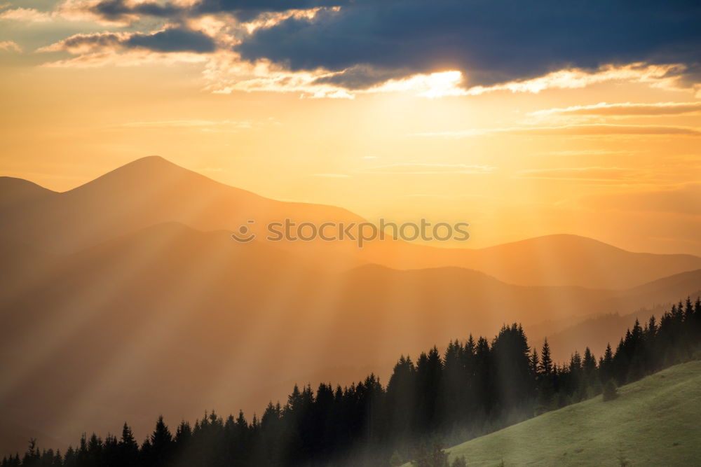 Similar – Image, Stock Photo Panorama of sunset in the mountains