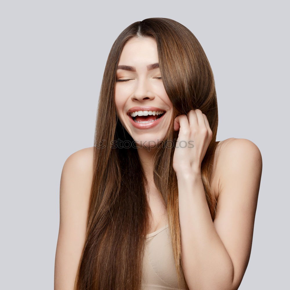 Similar – Image, Stock Photo Smiling woman with long grey dyed hair