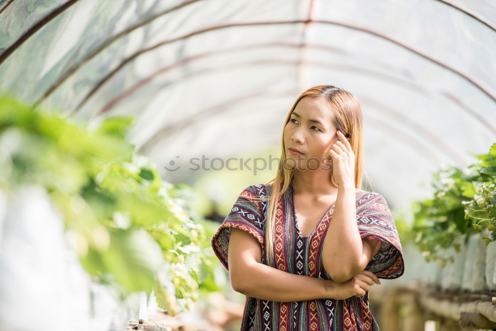 Similar – Image, Stock Photo Happy young woman farmer with wheelbarrow working in the greenhouse collecting vegetables. working in back yard, sunny nature. Funny rural collecting.