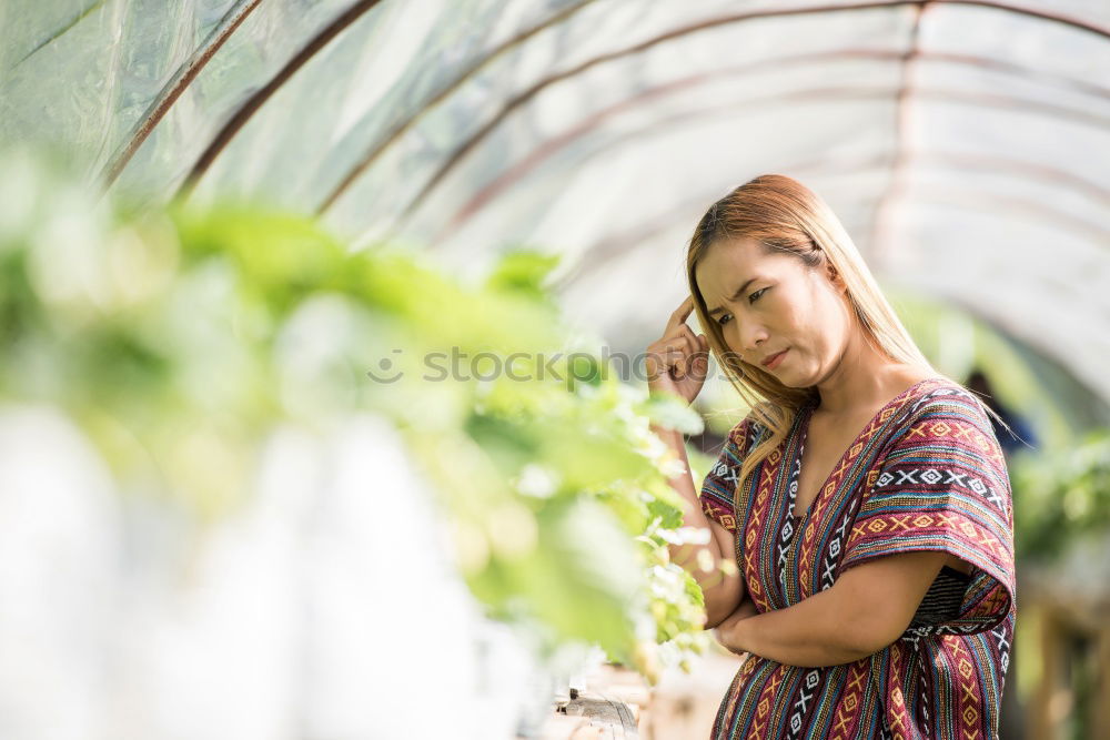 Similar – Image, Stock Photo Happy young woman farmer with wheelbarrow working in the greenhouse collecting vegetables. working in back yard, sunny nature. Funny rural collecting.