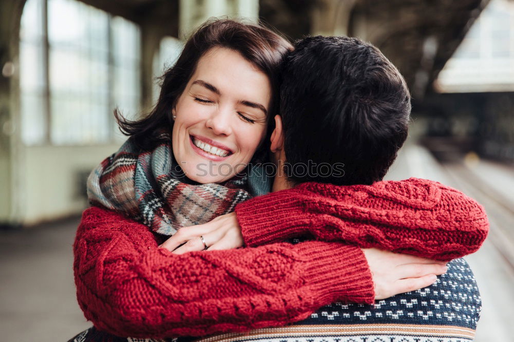 Similar – Image, Stock Photo Happy couple hugging and kissing near tree in park