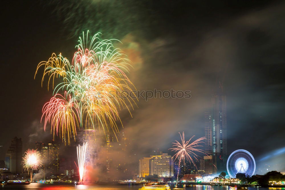 Similar – New Year’s Eve fireworks with TV tower (historical) III