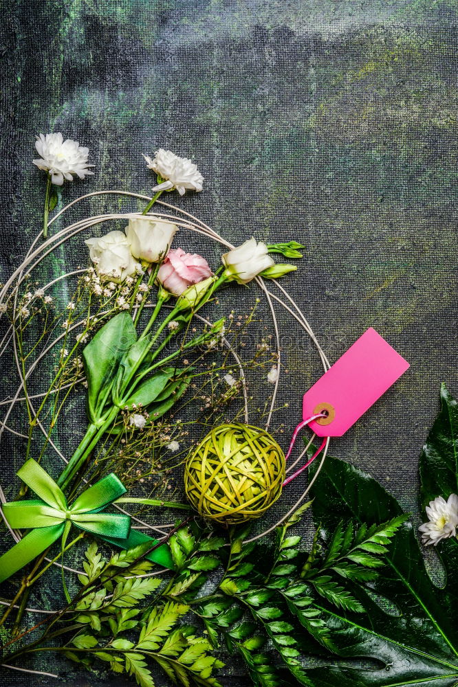 Similar – Flowers and leaves with decoration for bunch of flowers